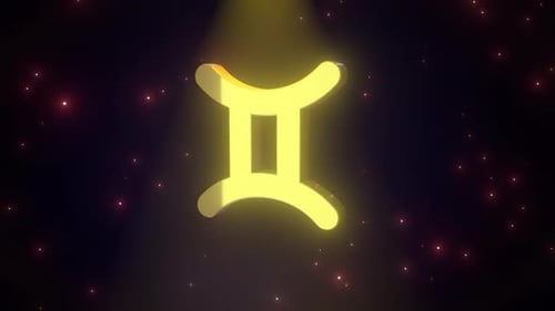 Golden Gemini Zodiac Sign Rotating Under Spotlight Animation