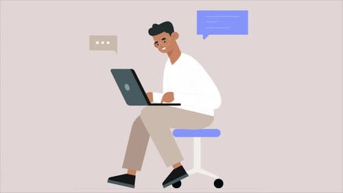 Male Employee Working in the Office Working on a Project on his Laptop 4K