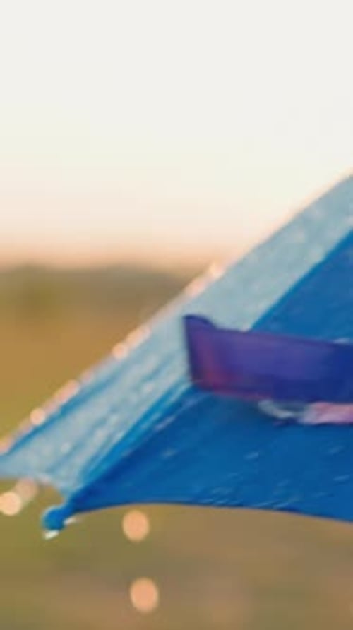 Colorful Umbrella in the Rain at Sunrise