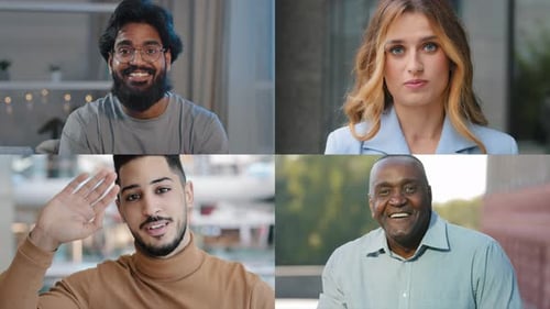 Group Video Call with Four Diverse People