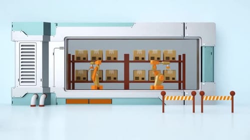 Automated Modern Retail Warehouse AGV Robots Transporting Cardboard Boxes in Distribution Logistics