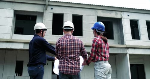Group of young asian of building architect construction engineer have meeting