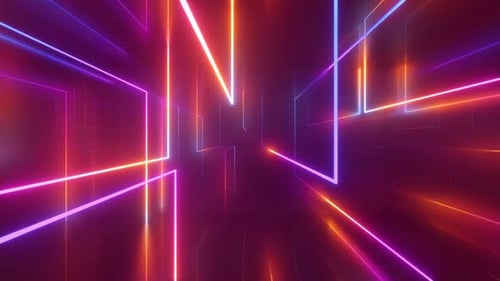Abstract neon glowing lines move endlessly from right to left.