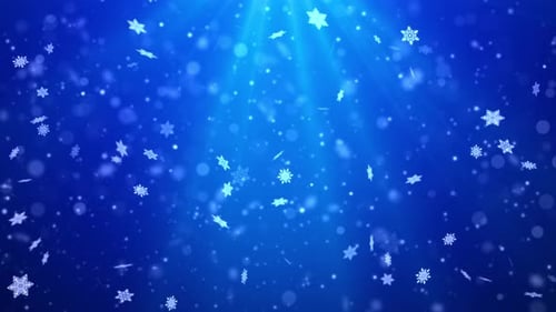 Sparkling Blue Winter Snowflakes Falling Animation Background