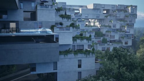 Un rascacielos cubierto de exuberante vegetación