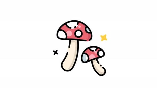 Animated Hand-Drawn Cartoon Mushrooms Doodle