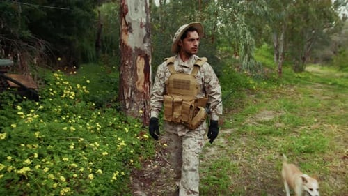 Soldier Walking Back To The Base In The Nature