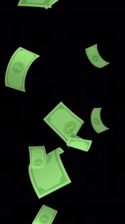 Money Flying Bottom To Top HD Vertical On Alpha
