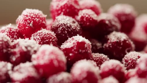 Frozen Cranberries Cooking for Tea or Jam Background Close Up of Cranberry Berries in on the Kitchen