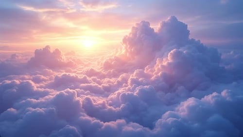 Flying Through Dreamy Pastel Clouds at Sunrise