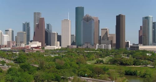 Aerial view of Houston Skyline and Greenery during Daytime