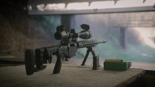 Rifle with Scope and Bullets on Table