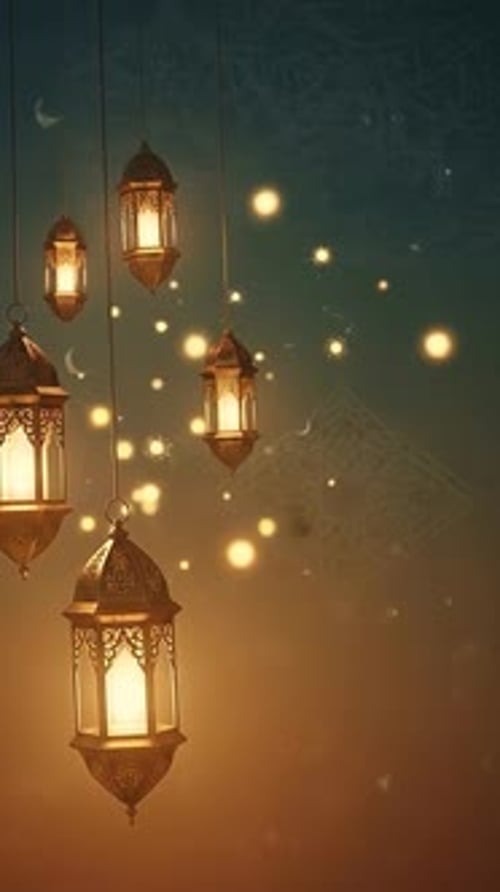 Ramadan and Eid Celebration Lanterns with Glowing Particles