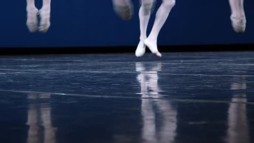 Ballet Dancers Rehearsing Footwork on Stage