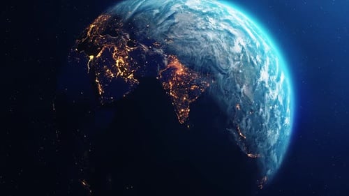 Modern Planet Earth Rotation with Glowing City Lights