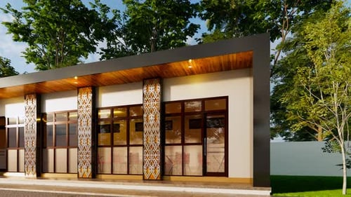 Elegant modern building exterior with artistic columns for sustainable architecture