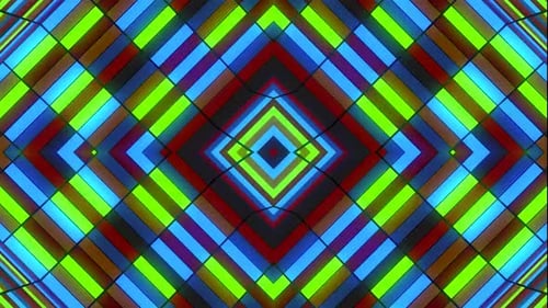 O show dinâmico de luzes geométricas pulsa com cores vibrantes e energia