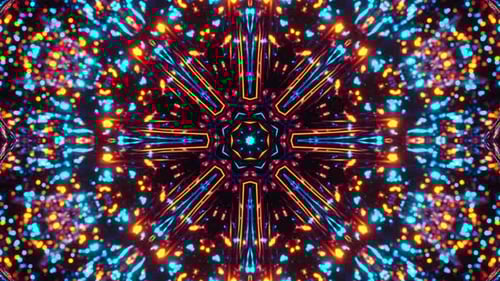 Colorful abstract pattern with stars and lights. Kaleidoscope VJ loop