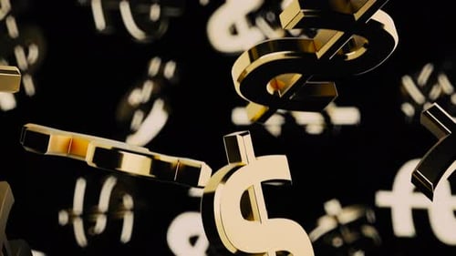 Golden Dollar Signs Rotating Abstract Financial Background
