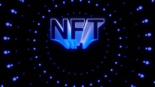 Blauer Neon-NFT-Textwellenschleifen-Animationshintergrund
