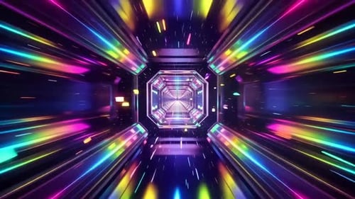 Futuristic Neon Octagonal Tunnel Motion Graphic Loop with Co