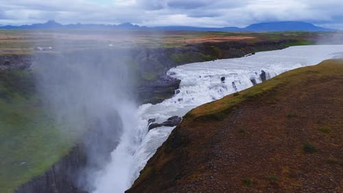 Aerial View of Gullfoss Waterfall and Canyon in Southwestern Iceland