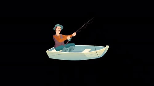 Fisherman Fishing in the Lake Alpha Channel 4K