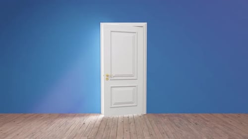 White Door Opens to Bright Light Transition Reveal