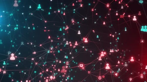 Glowing Digital Network of People and Social Icons