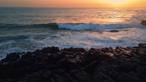 Morning Ocean Splashing Cliffside Nature Closeup Big Waves Crash Volcanic Rocks