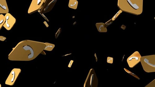 Golden Phone Icons Falling 3D Animation