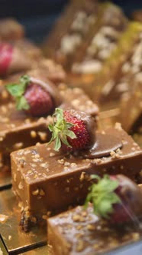 Chocolate Cakes Topped with Fresh Strawberries