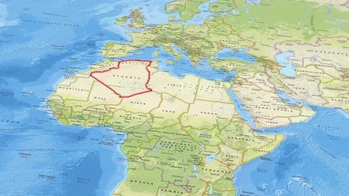 Animated Political Map Highlighting Algeria and Neighboring Countries