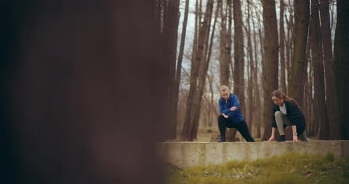 Two Woman Workout Exercising In Park Jogging Fitness