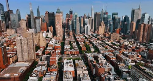 Manhattan buildings cityscapes. New York city aerial view landscapes.