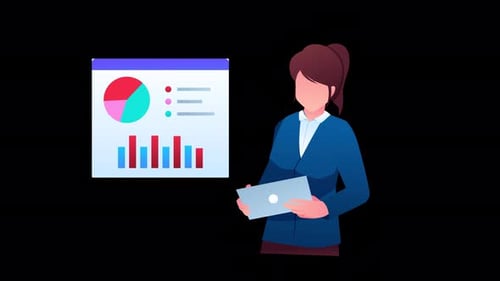 Flat Design Businesswoman Presenting Data Charts Animation