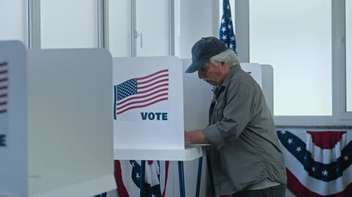 American Citizens Come to Vote in Booth in Polling Station Office