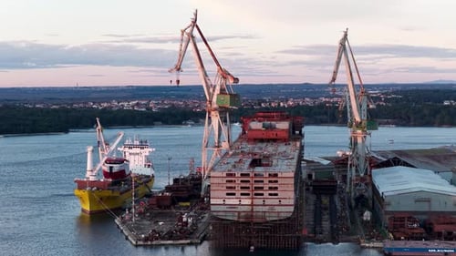 Aerial view of the shipyard in Pula, Croatia.