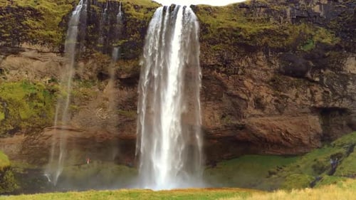 Beautiful Seljalandsfoss Waterfall in Iceland. Impressive Waterfall with Cave.