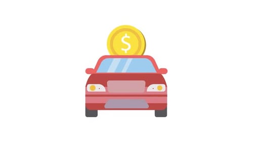 Animated Flat Design Car Icon with Dollar Coin