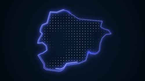 Digital Neon Map Outline with Data Points Animation