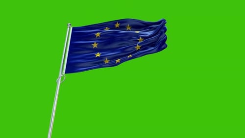 Realistic Waving European Union Flag on Green Screen