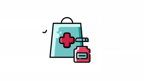 Medical Shopping Bag Health Supplies Bag with Red Cross, animation isolated alpha channel, animated