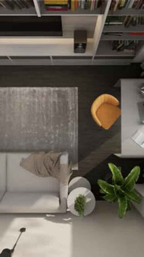 Intérieur d'un appartement d'une pièce avec cuisine, coin télévision et lieu de travail. Rendu 3D.