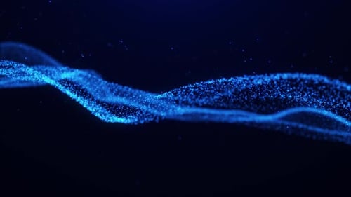 Abstract digital dynamic particle waves with light motion lights background, data flow, cyber