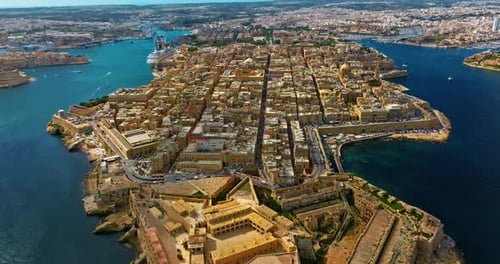 Aerial Top View Valletta Capital City of Malta Panorama Senglea Birgu Kalkara