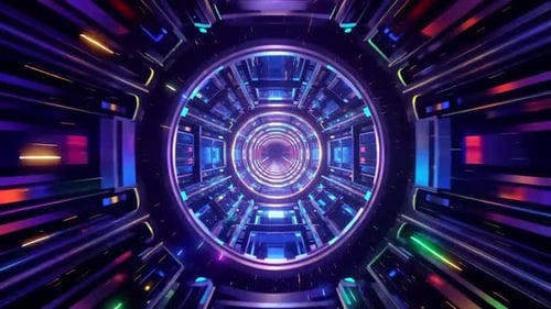Futuristische Neon-SciFi-Tunnel-Bewegungsgrafik mit lebendigem Lig