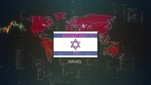 Israel Stock Market Chart Background With Flag