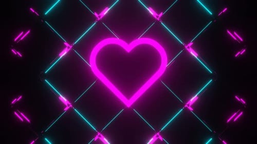 Cyan And Pink Neon Glowing Abstract Heart Background Vj Loop In 4K