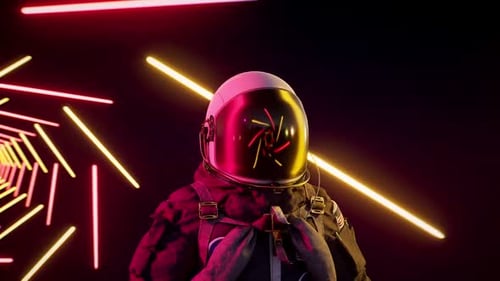Astronaut in Futuristic Neon Light Tunnel Loop